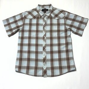 Urban Pipeline Western Brown Blue Plaid‎ Pearl Snap Boys XL (18/20) Shirt
